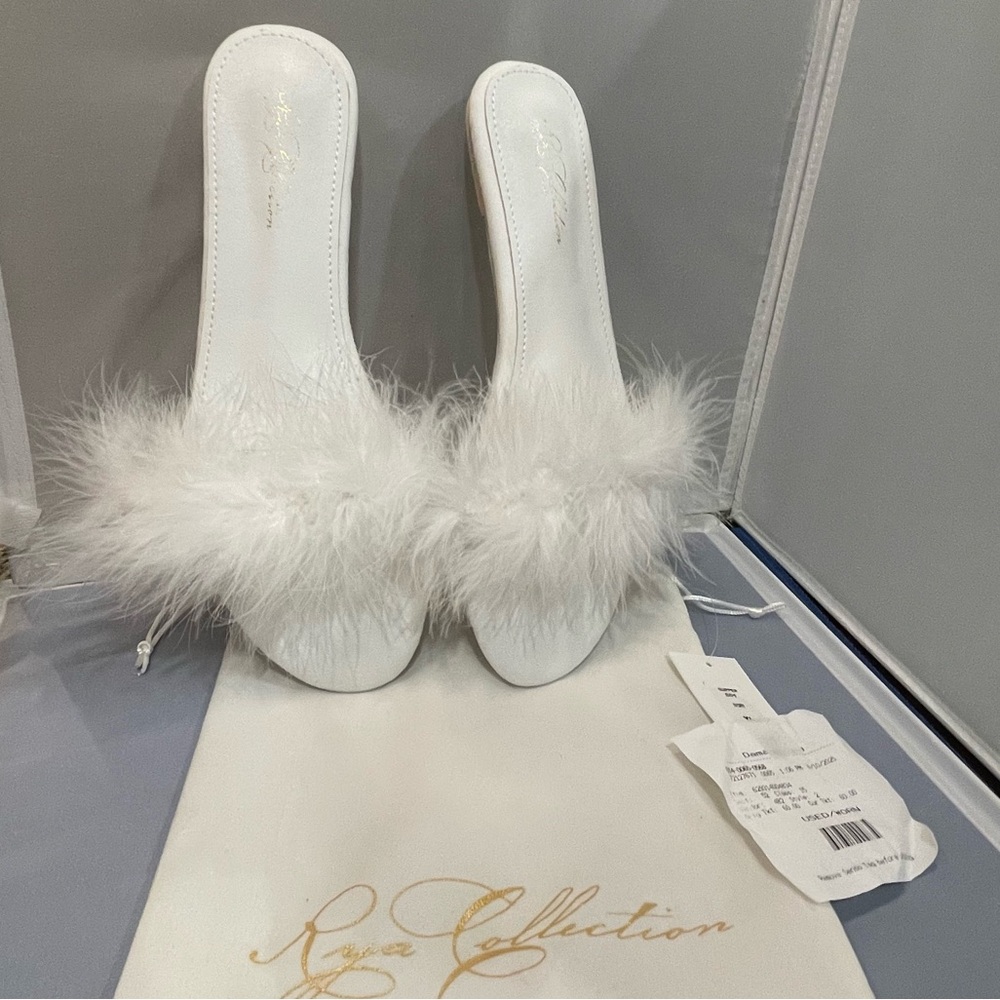 New Rya Collection Sz XL Women’s White Ivory Feather Slipper Sandals Ret $60!